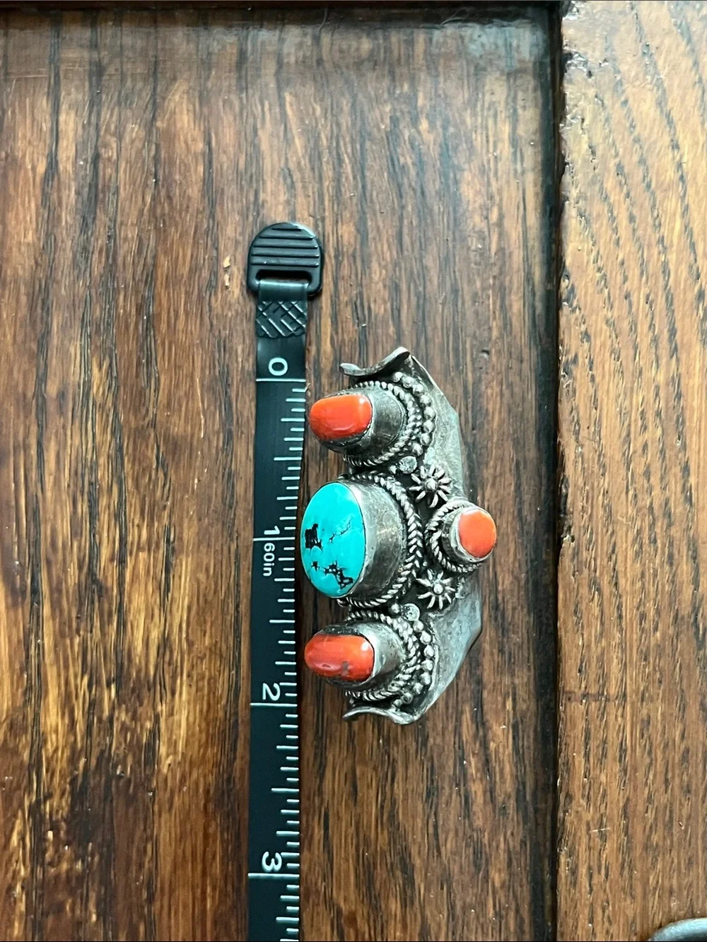 Tibetan 925 Silver Saddle Ring - Turquoise and Coral